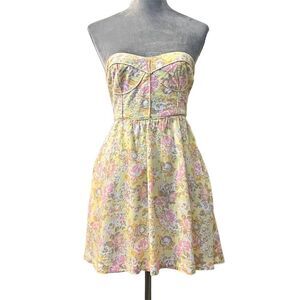 Y2K Strapless Floral Fit & Flare Sundress S Multicolor Spring Summer Party